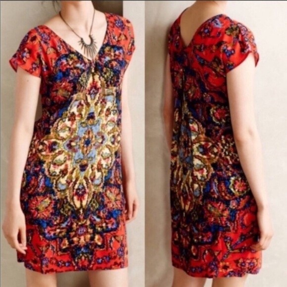 Maeve Mediallion red print dress by Anthropologie small petite floral - Picture 3 of 9